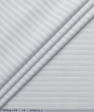 Raymond Men's 100% Cotton Striped  Unstitched Shirting Fabric (White & Blue)