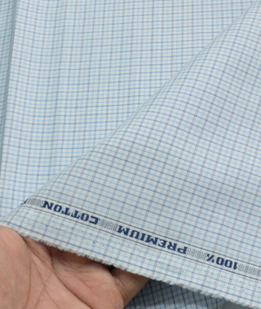 Raymond Men's 100% Cotton Striped  Unstitched Shirting Fabric (White & Firozi Blue) - Image 3