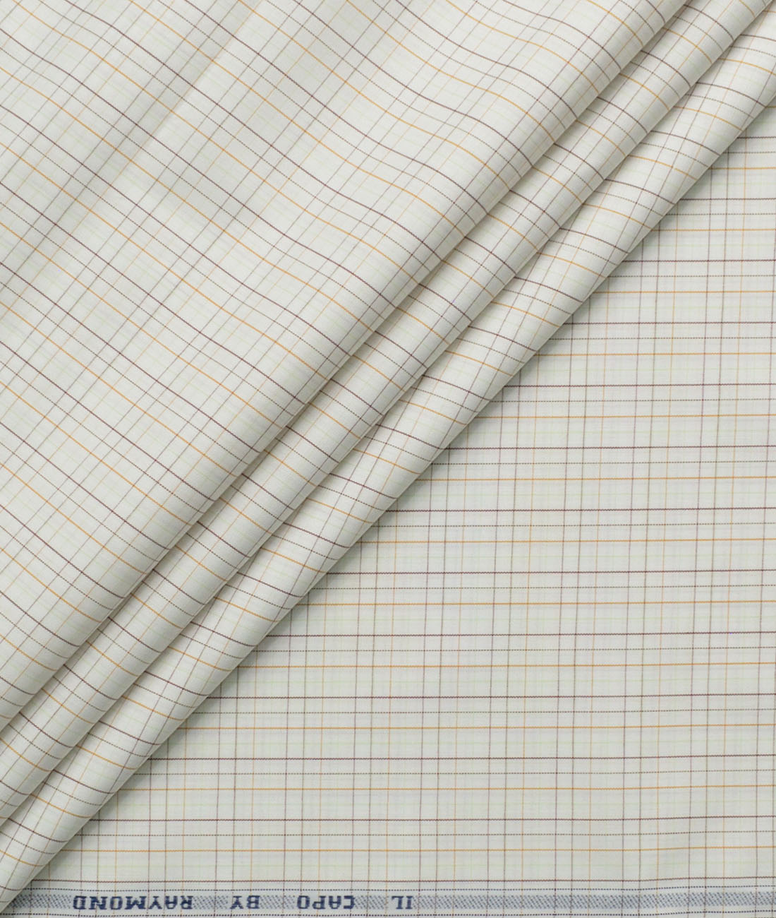Raymond Men's 100% Cotton Checks Unstitched Shirting Fabric (Off-White & Orange) - Image 1