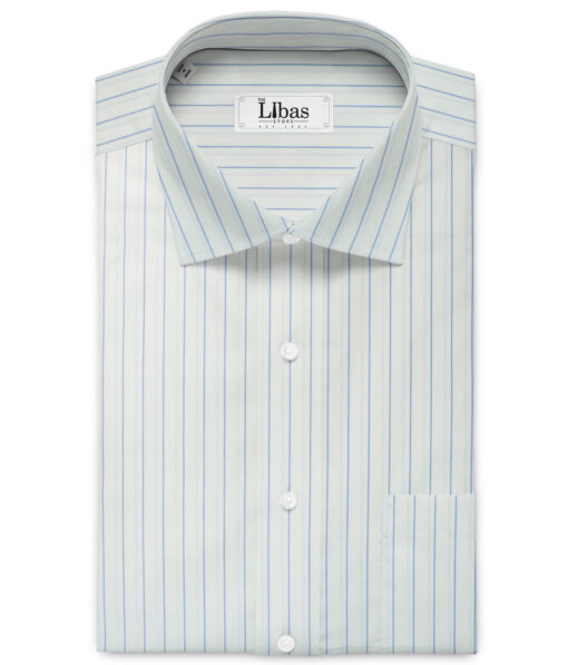 Raymond Men's 100% Cotton Striped  Unstitched Shirting Fabric (White & Blue) - Image 2