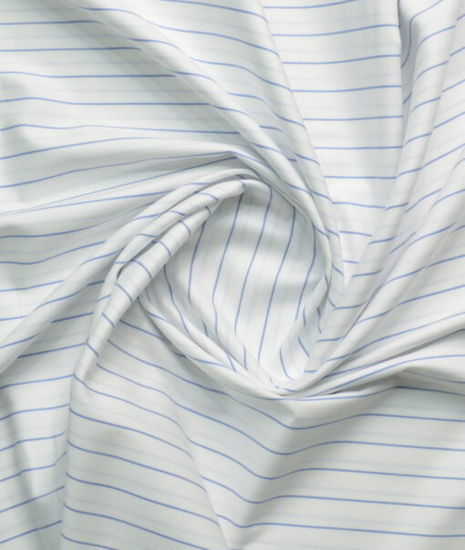 Raymond Men's 100% Cotton Striped  Unstitched Shirting Fabric (White & Blue) - Image 4