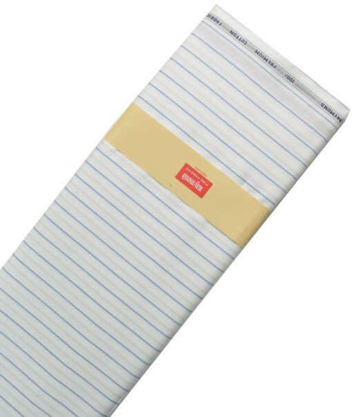 Raymond Men's 100% Cotton Striped  Unstitched Shirting Fabric (White & Blue) - Image 6
