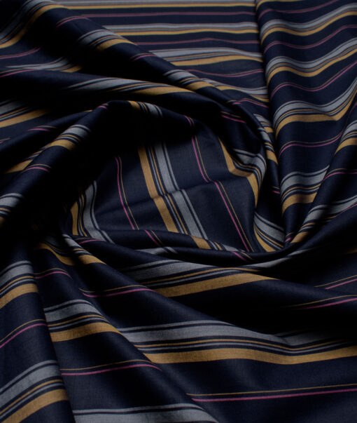 Nemesis Men's  Giza Cotton Striped  Unstitched Shirting Fabric (Dark Blue)