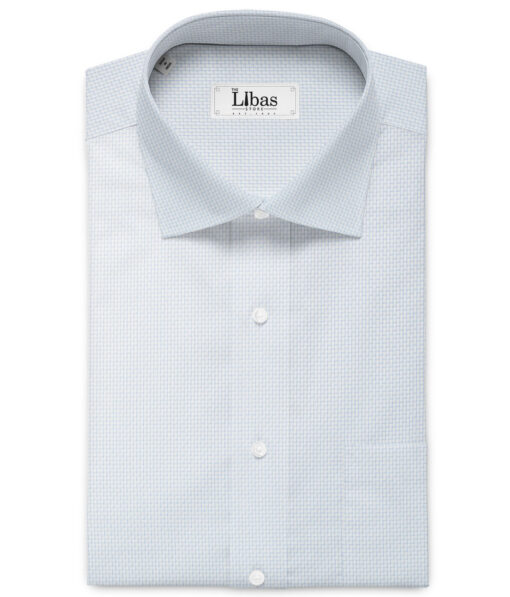 Siyaram's Men's Poly Cotton Self Design  Unstitched Wrinkle Free Shirting Fabric (White & Sky Blue)