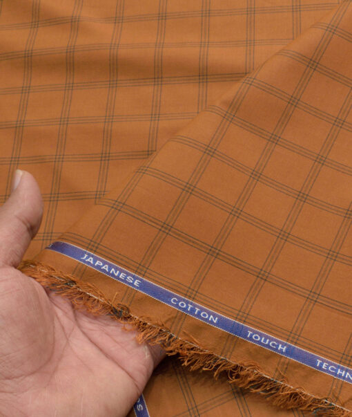 Siyaram's Men's Poly Cotton Checks  Unstitched Wrinkle Free Shirting Fabric (Ginger Orange)