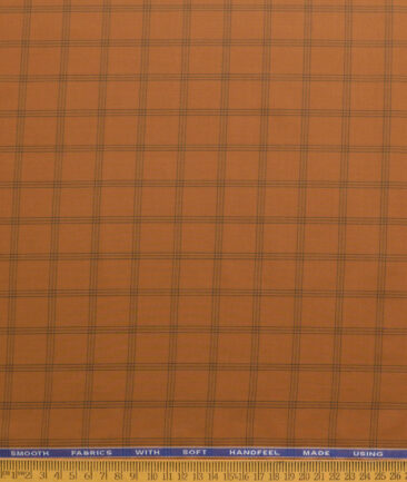 Siyaram's Men's Poly Cotton Checks  Unstitched Wrinkle Free Shirting Fabric (Ginger Orange)