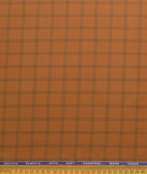 Siyaram's Men's Poly Cotton Checks  Unstitched Wrinkle Free Shirting Fabric (Ginger Orange)