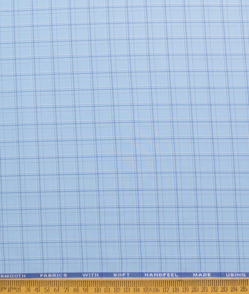 Siyaram's Men's Poly Cotton Checks  Unstitched Wrinkle Free Shirting Fabric (Sky Blue)
