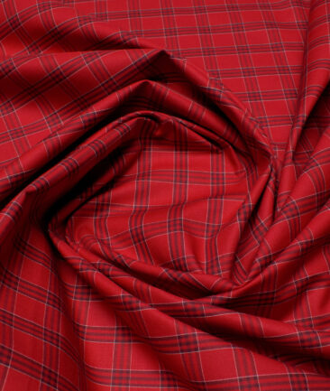 Siyaram's Men's  Superfine Cotton Checks  Unstitched Shirting Fabric (Red)