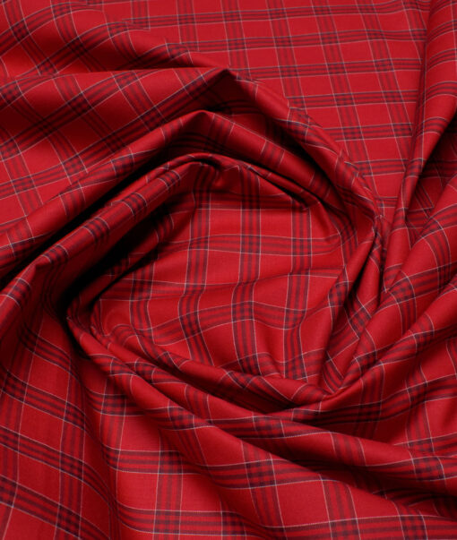 Siyaram's Men's  Superfine Cotton Checks  Unstitched Shirting Fabric (Red)