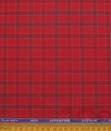 Siyaram's Men's  Superfine Cotton Checks  Unstitched Shirting Fabric (Red)