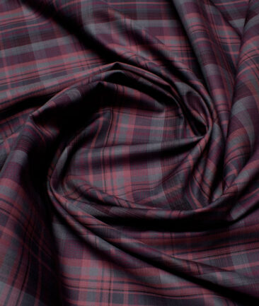 Soktas Men's  Giza Cotton Checks  Unstitched Shirting Fabric (Dark Wine)