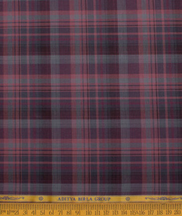 Soktas Men's  Giza Cotton Checks  Unstitched Shirting Fabric (Dark Wine)