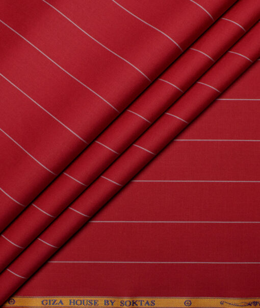 Soktas Men's  Giza Cotton Striped  Unstitched Shirting Fabric (Red)
