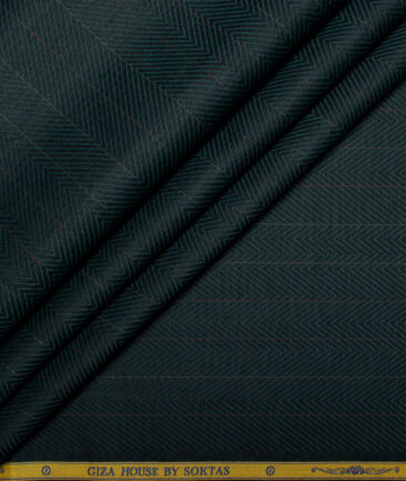 Soktas Men's  Giza Cotton Striped  Unstitched Shirting Fabric (Dark Pine Green)