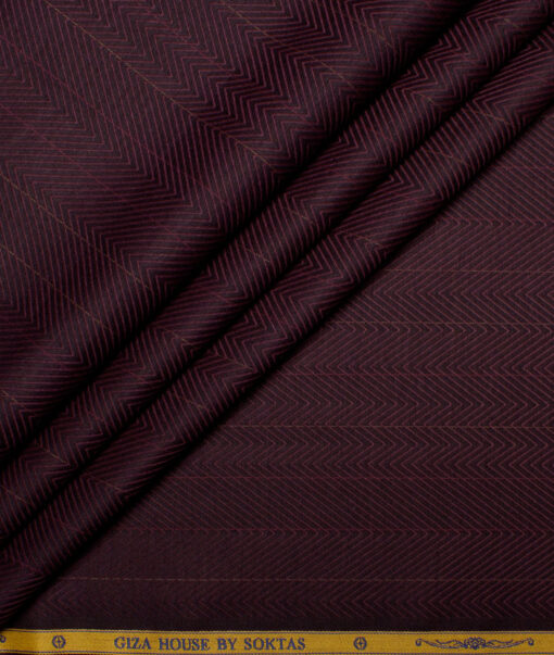 Soktas Men's  Giza Cotton Striped  Unstitched Shirting Fabric (Dark WIne)