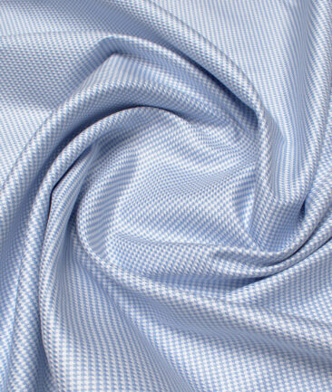 Soktas Men's 80/2 Giza Cotton Structured  Unstitched Shirting Fabric (White & Sky Blue)