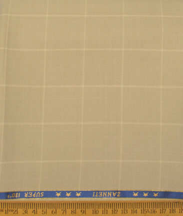J.Hampstead Men's 50% Wool Super 130's Checks Unstitched Trouser Fabric (Fawn Beige) - Image 2