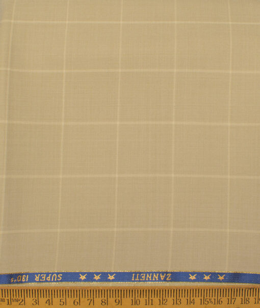 J.Hampstead Men's 50% Wool Super 130's Checks Unstitched Trouser Fabric (Fawn Beige) - Image 2