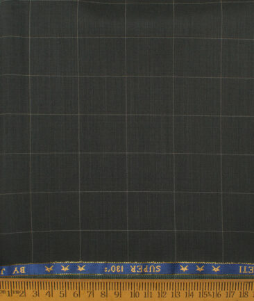 J.Hampstead Men's 50% Wool Super 130's Checks Unstitched Trouser Fabric (Dark Olive Green) - Image 2