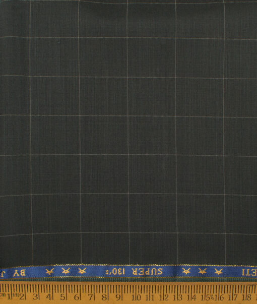 J.Hampstead Men's 50% Wool Super 130's Checks Unstitched Trouser Fabric (Dark Olive Green) - Image 2