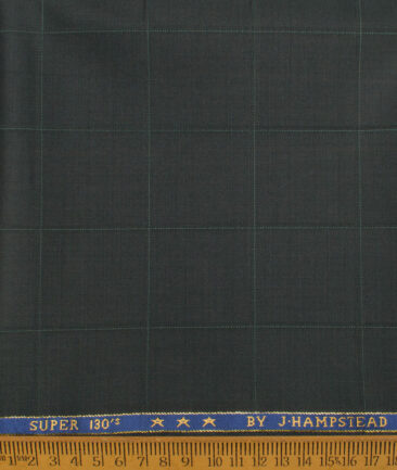 J.Hampstead Men's 50% Wool Super 130's Checks Unstitched Trouser Fabric (Dark Pine Green) - Image 2