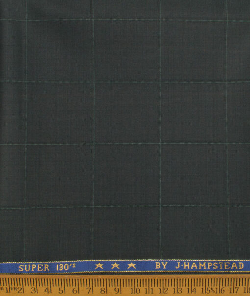 J.Hampstead Men's 50% Wool Super 130's Checks Unstitched Trouser Fabric (Dark Pine Green) - Image 2