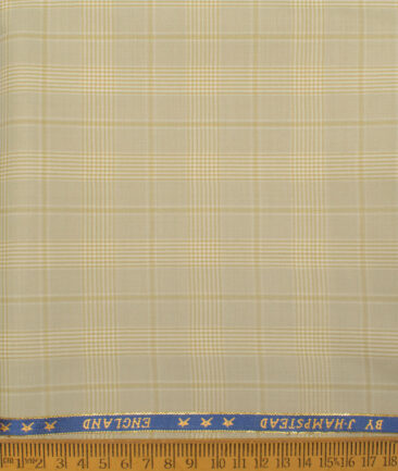 J.Hampstead Men's 50% Wool Super 130's Checks Unstitched Trouser Fabric (Oyster Beige) - Image 2