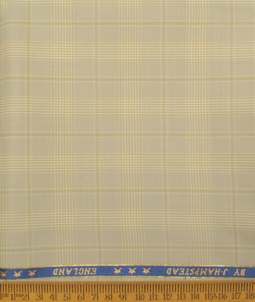 J.Hampstead Men's 50% Wool Super 130's Checks Unstitched Trouser Fabric (Oyster Beige) - Image 2