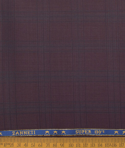 J.Hampstead Men's 50% Wool Super 130's Checks Unstitched Trouser Fabric (Dark Wine) - Image 2