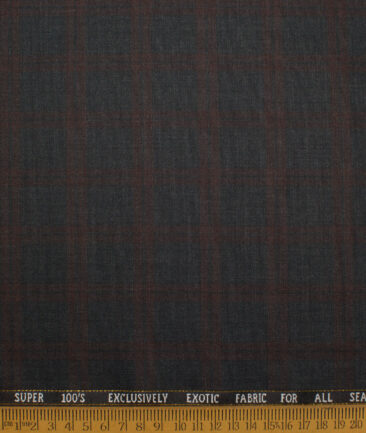 J.Hampstead Italy Men's 20% Wool Super 100's Checks  Unstitched Suiting Fabric (Dark Grey) - Image 4