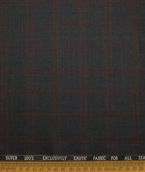 J.Hampstead Italy Men's 20% Wool Super 100's Checks  Unstitched Suiting Fabric (Dark Grey) - Image 4