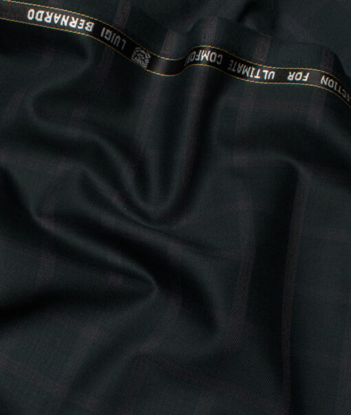 Luigi Bernardo Italy Men's 35% Wool Super 120's Checks  Unstitched Suiting Fabric (Dark Green).