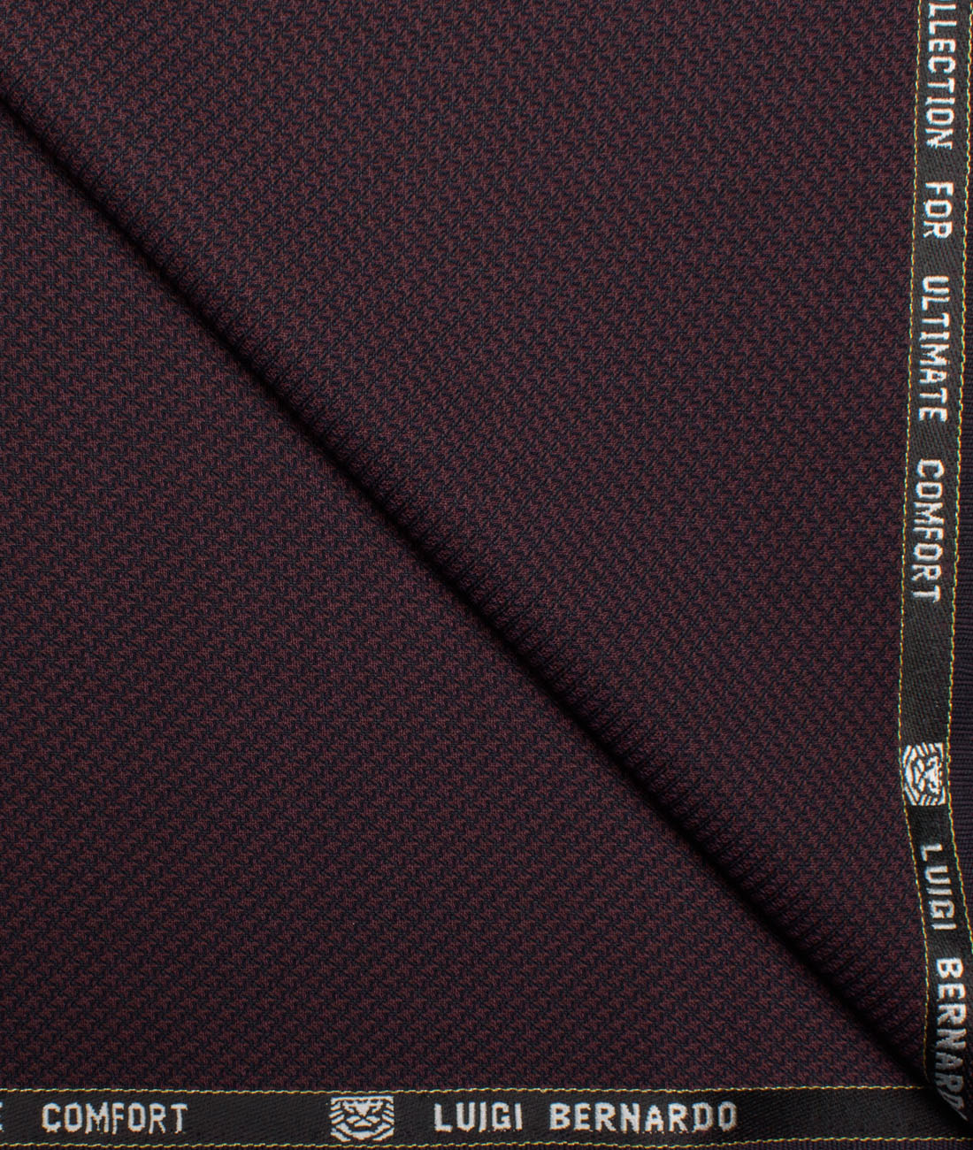 Luigi Bernardo Italy Men's 35% Wool Super 120's Structured Unstitched Suiting Fabric (Dark Wine). Luigi Bernardo Italy Men's 35% Wool Super 120's Structured Unstitched Suiting Fabric (Dark Wine).