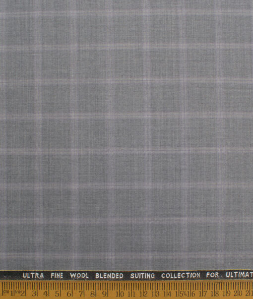 Luigi Bernardo Italy Men's 35% Wool Super 120's Checks  Unstitched Suiting Fabric (Light Grey) - Image 4