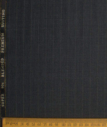 OCM Men's 35% Wool Super 90's Striped  Unstitched Suiting Fabric (Dark Grey) - Image 4