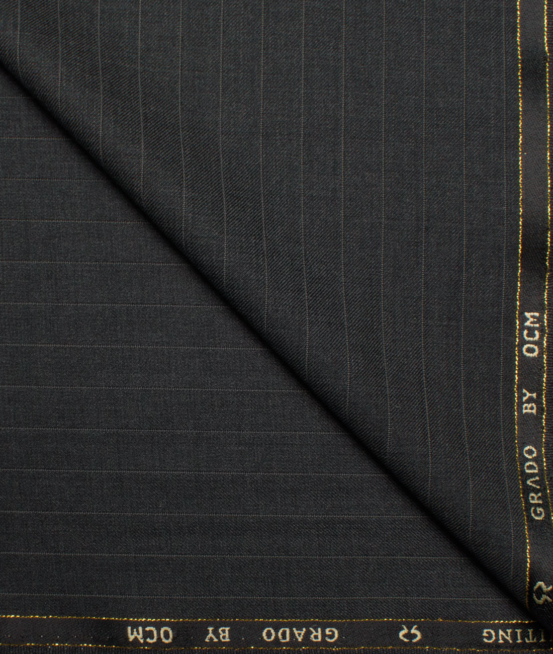 OCM Men's 35% Wool Super 90's Striped Unstitched Suiting Fabric (Dark Grey). OCM Men's 35% Wool Super 90's Striped Unstitched Suiting Fabric (Dark Grey).