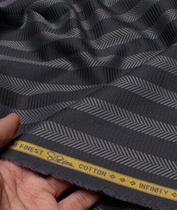Luthai Men's  Supima Cotton Striped  Unstitched Shirting Fabric (Dark Grey)