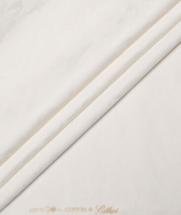 Luthai Men's  Supima Cotton Self Design  Unstitched Shirting Fabric (White)