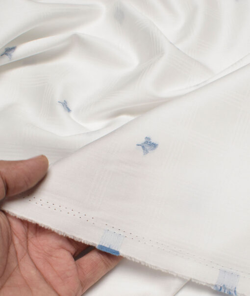 Luthai Men's  Supima Cotton Self Design  Unstitched Shirting Fabric (White)