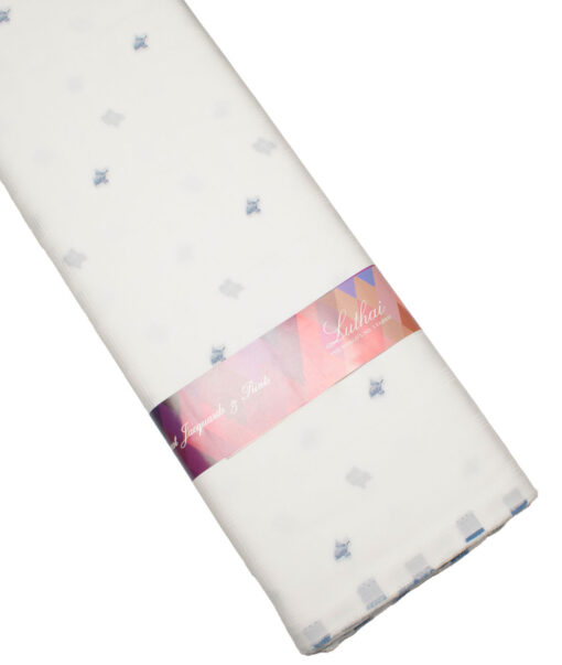 Luthai Men's  Supima Cotton Self Design  Unstitched Shirting Fabric (White)