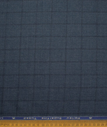 OCM Men's 50% Merino Wool  Checks   Unstitched Tweed Jacketing & Blazer Fabric (Blue) - Image 4