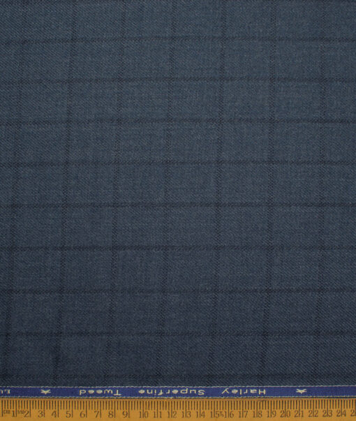 OCM Men's 50% Merino Wool  Checks   Unstitched Tweed Jacketing & Blazer Fabric (Blue) - Image 4