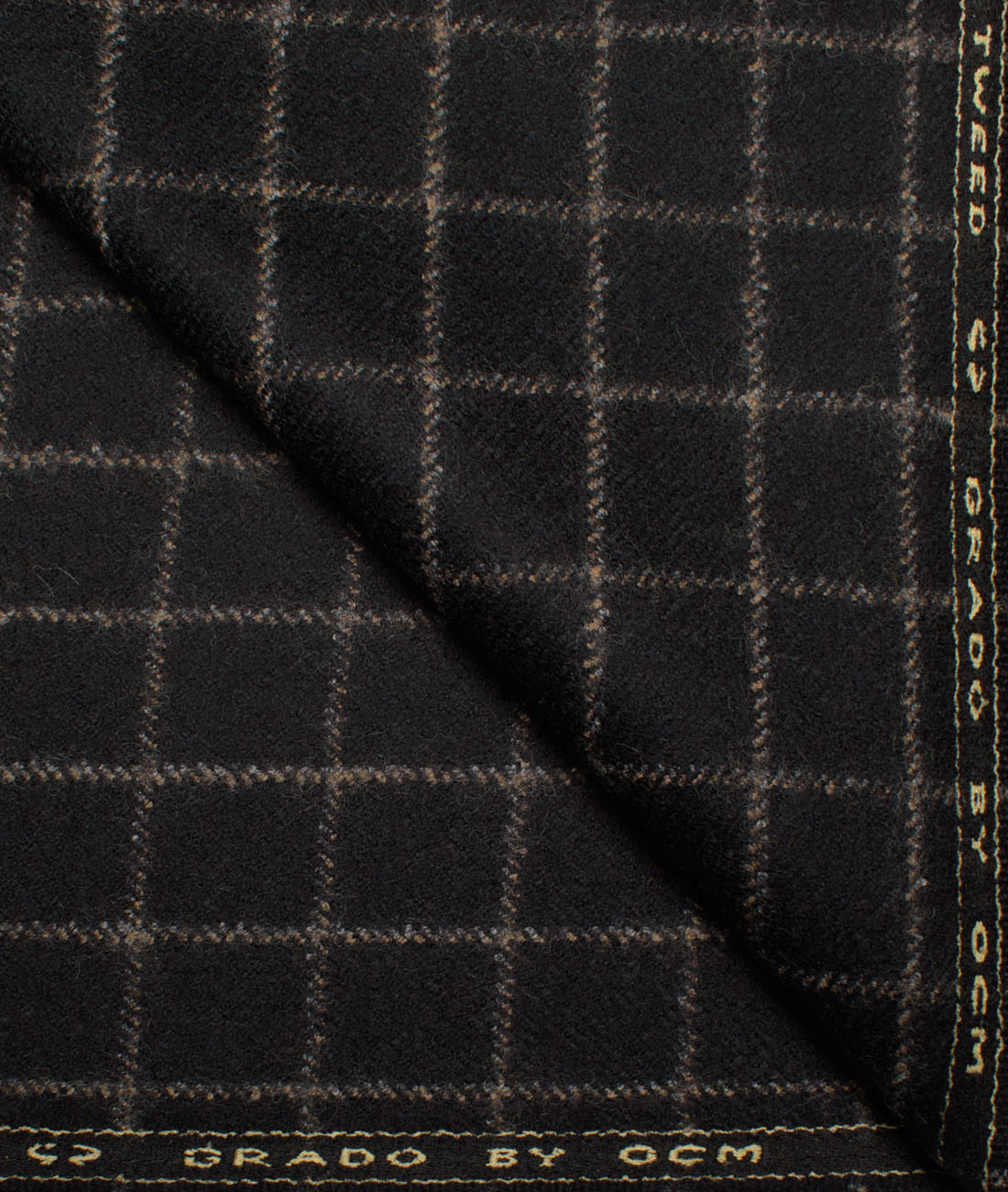 LSOCMTWEED114BKBRNCHK363DEC OCM Men's Wool Checks Very Thick Unstitched Tweed Jacketing & Blazer Fabric (Black) - Image 1