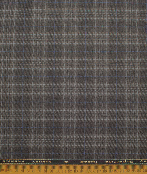 OCM Men's Wool Checks Meduim   Unstitched Tweed Jacketing & Blazer Fabric (Grey) - Image 3