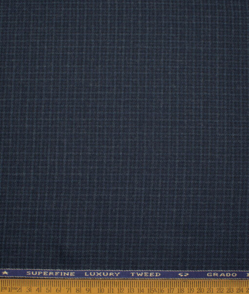 OCM Men's 60% Wool  Checks  Unstitched Tweed Fabric for Jacket & Blazer  (Dark Royal Blue)