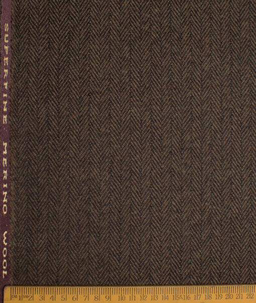 OCM Men's 100% Wool  Herringbone  Unstitched Tweed Fabric for Jacket & Blazer  (Dark Brown)