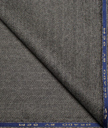 OCM Men's 100% Wool  Herringbone  Unstitched Tweed Fabric for Jacket & Blazer  (Grey)