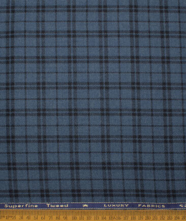 OCM Men's Wool Checks Medium & Soft Unstitched Tweed Jacketing & Blazer Fabric (Blue & Black) - Image 3