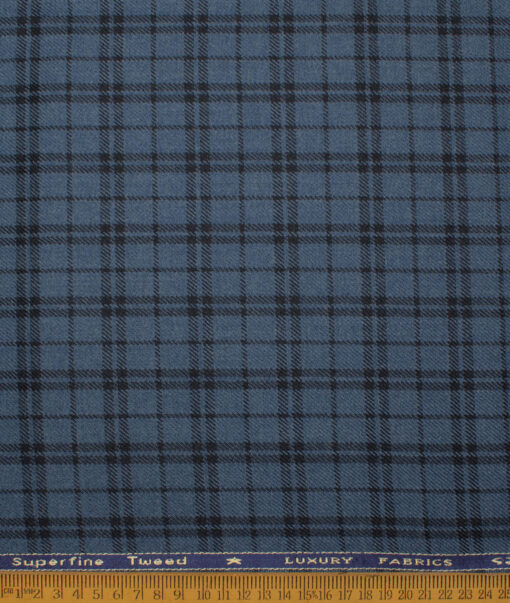 OCM Men's Wool Checks Medium & Soft Unstitched Tweed Jacketing & Blazer Fabric (Blue & Black) - Image 3